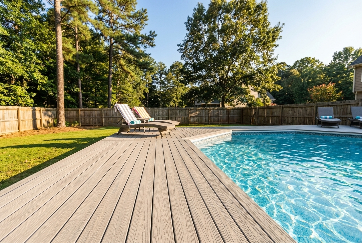 Custom pool deck built for a Johns Creek, Georgia home