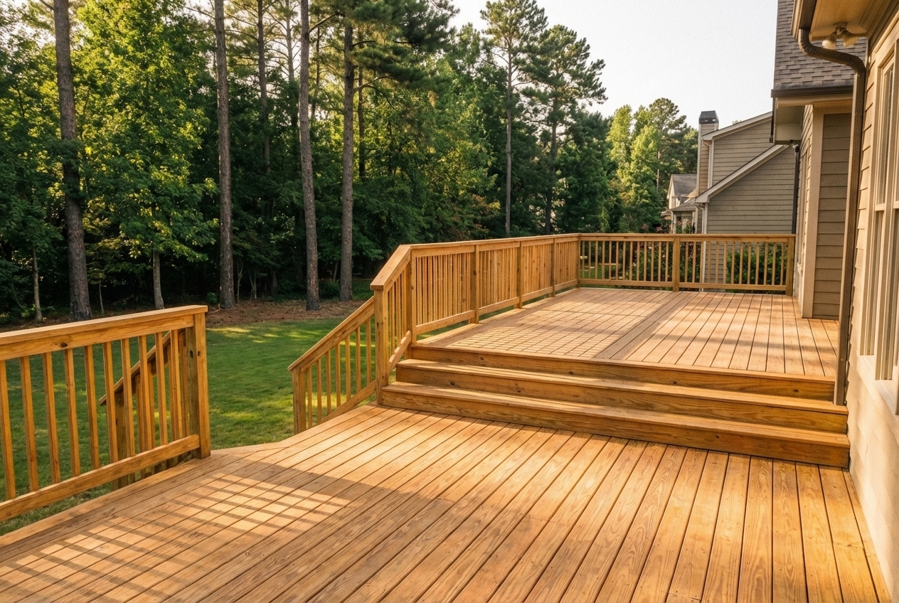 Custom wood deck built for a Craftsman bungalow in Decatur, Georgia